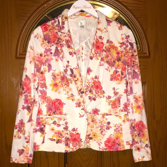 LC Lauren Conrad Cream & Multicolor Autumn Floral Single Button Blazer Jacket - Picture 4 of 15